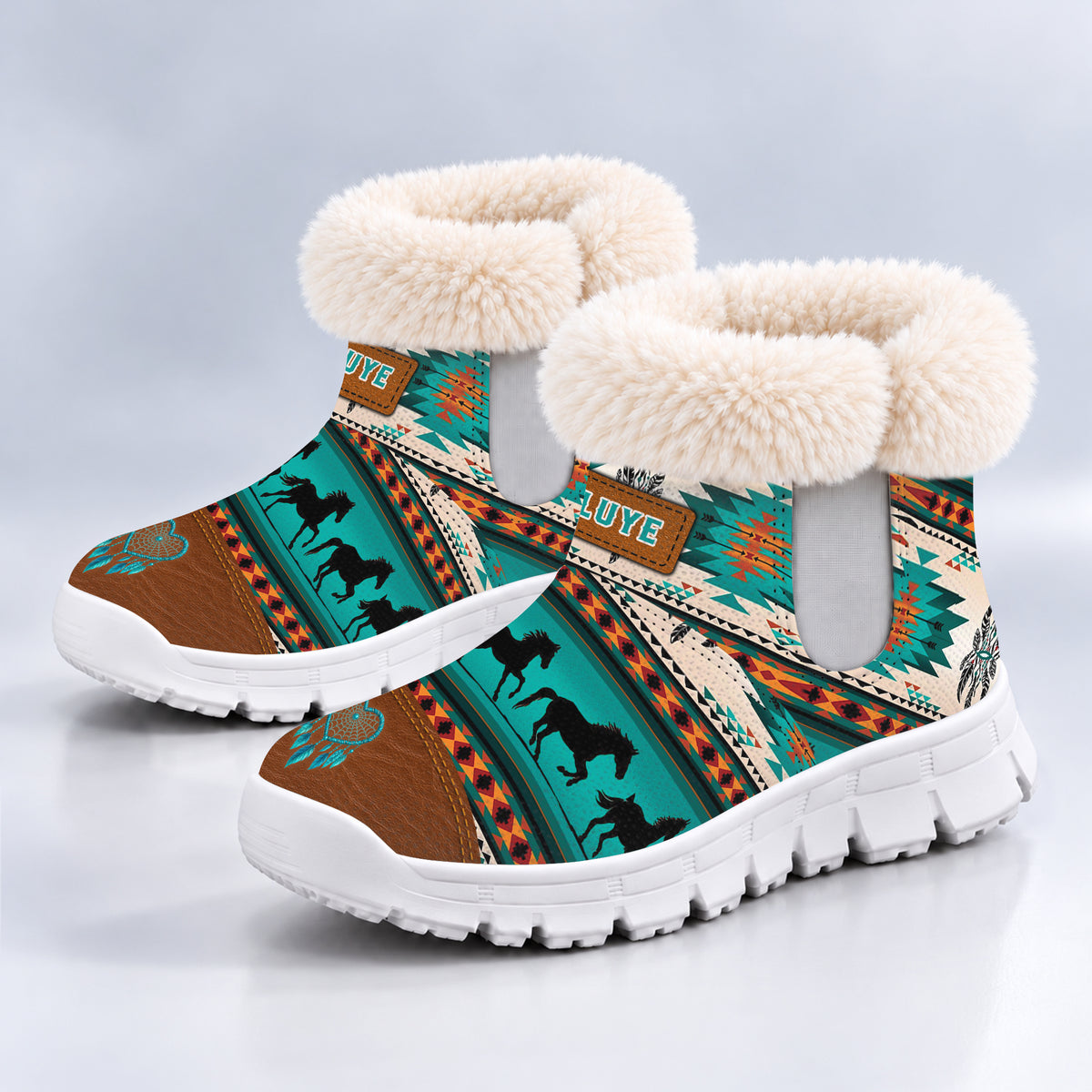 Snow Boots - Personalized Tribal Green, Galloping Horses & Dreamcatcher Motif