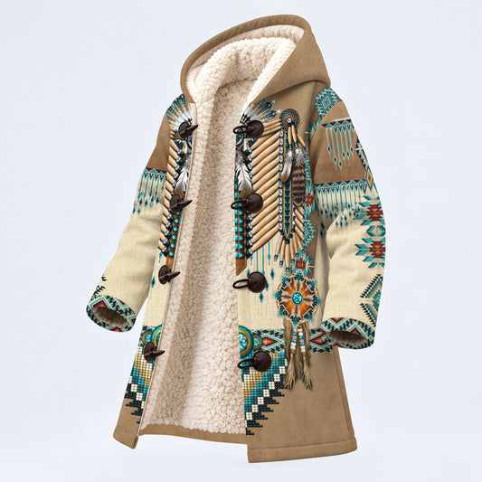 Dream Cloak - Tribal Beaded Headdress Turquoise & Feather Pattern