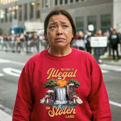 No One Is Illegal On Stolen Land - Waterfall Design Front Print Unisex T-Shirt/T-Shirt V-Neck/Hoodie/Sweatshirt