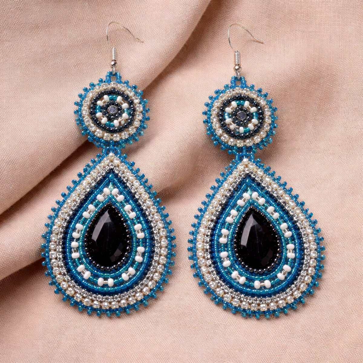 Handmade Beaded Teardrop Shape Post Earrings