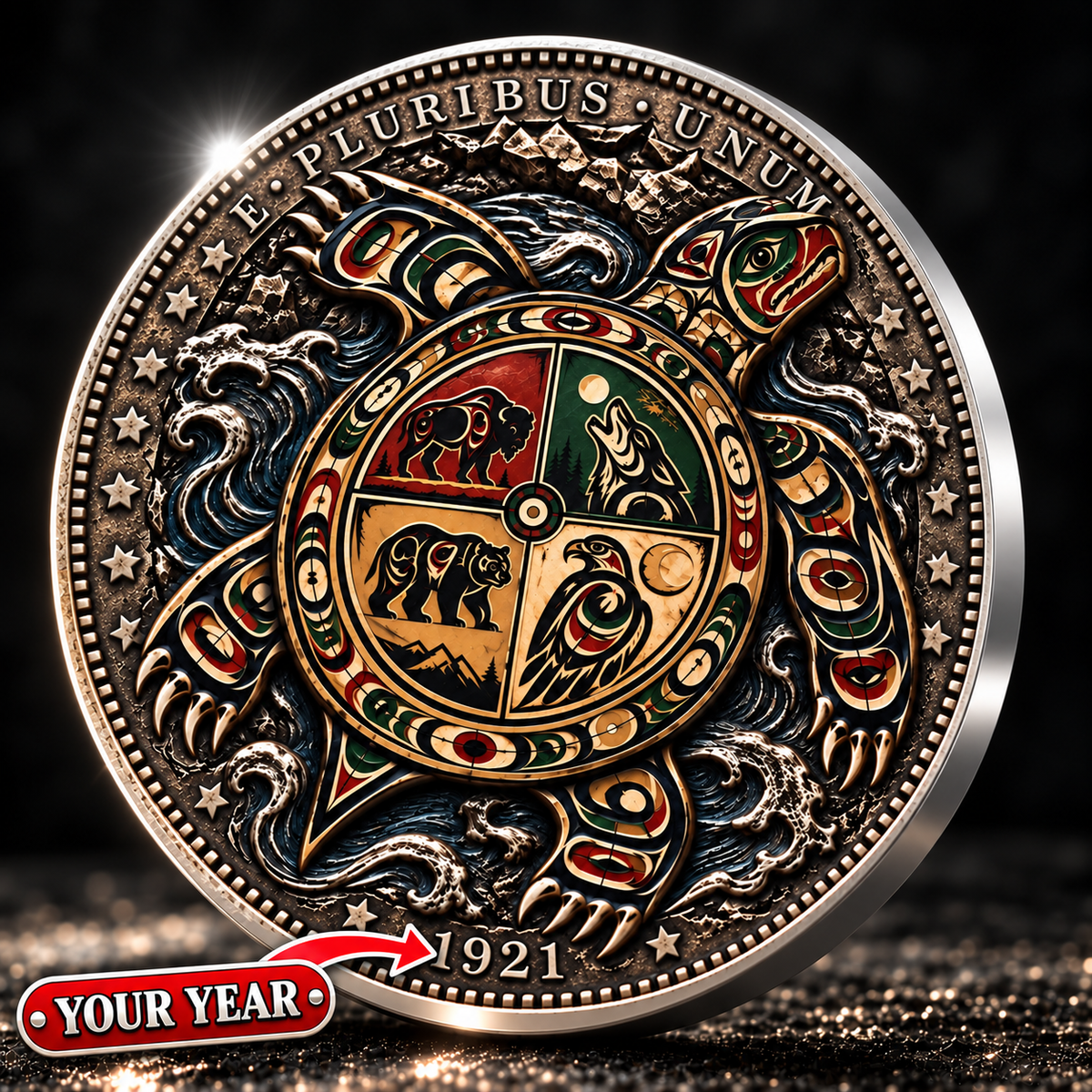 Turtle Island Medicine Wheel Coin - Personalized 3D Printing Pocket Hug