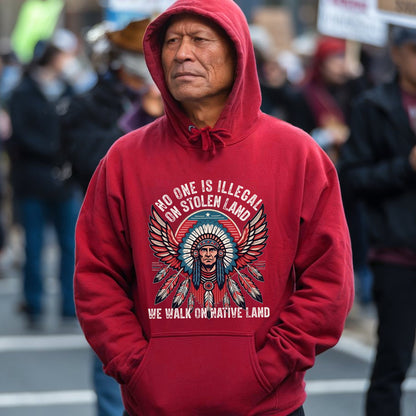 No One Is Illegal On Stolen Land Native Chief Headdress Unisex T-Shirt/T-Shirt V-Neck/Hoodie/Sweatshirt