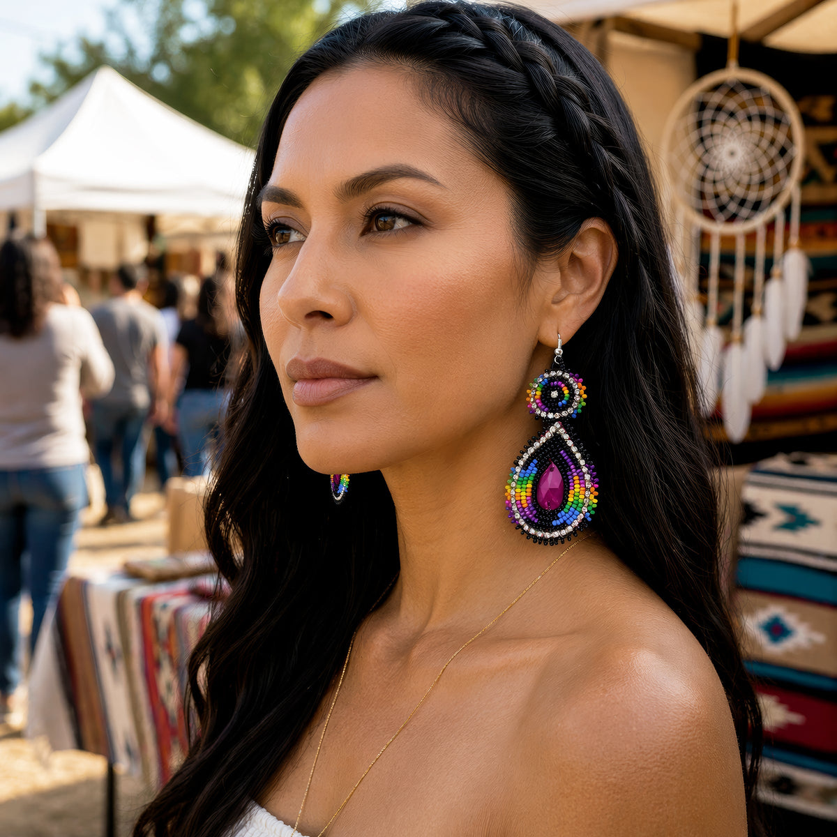 Handmade Beaded Teardrop Shape Post Earrings