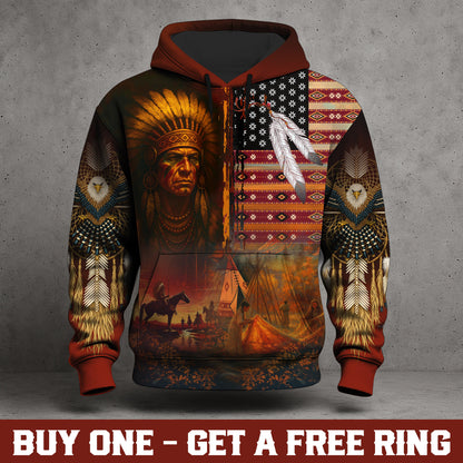 Native Heritage – The Chief Spirit Hoodie in Red & Blue, Symbol of Freedom and Pride