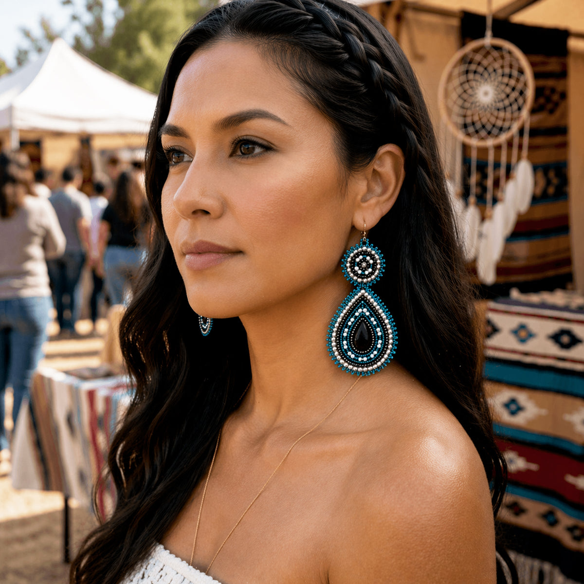 Handmade Beaded Teardrop Shape Post Earrings