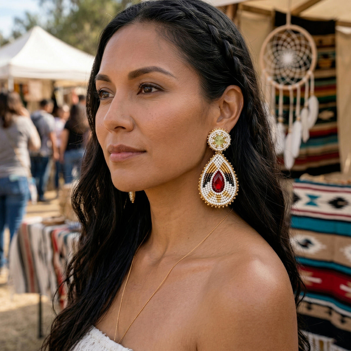 Handmade Beaded Teardrop Shape Post Earrings