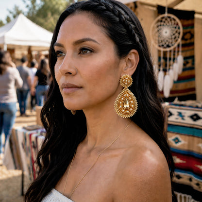 Handmade Beaded Teardrop Shape Post Earrings