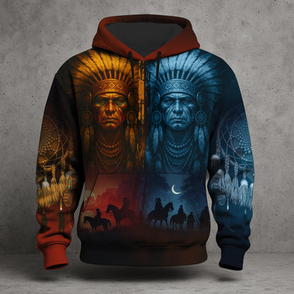 Native Heritage – The Chief Spirit Hoodie in Red & Blue, Symbol of Freedom and Pride