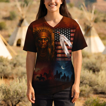 3D T-Shirt  "Native Heritage – The Chief Spirit in Red & Blue, Symbol of Freedom and Pride"