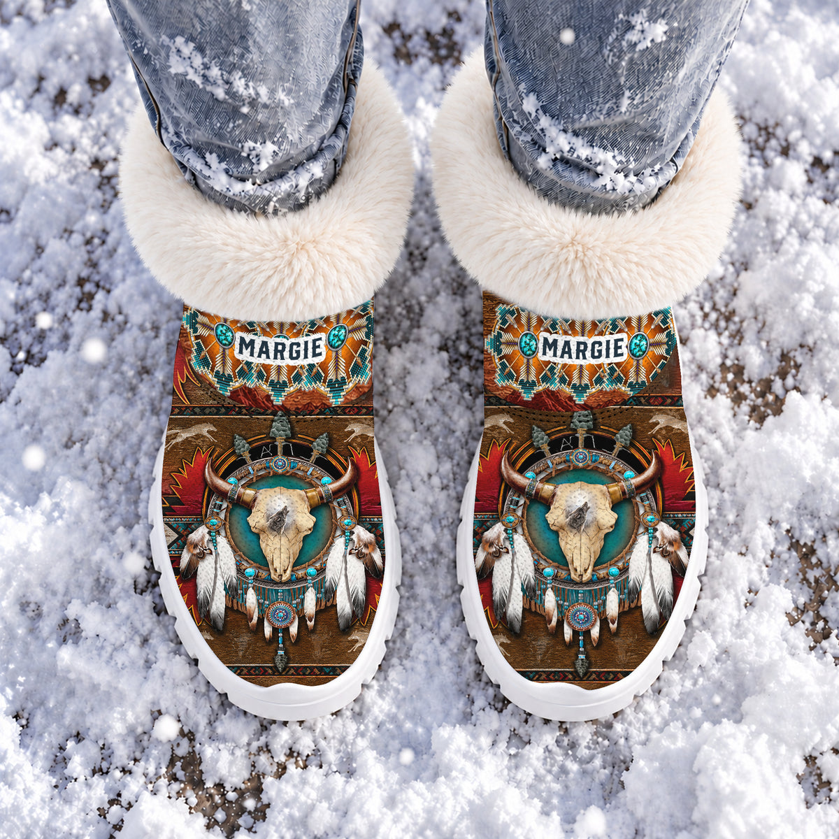 Personalized Snow Boots - Buffalo Skull & Dreamcatcher Native Western Spirit Style