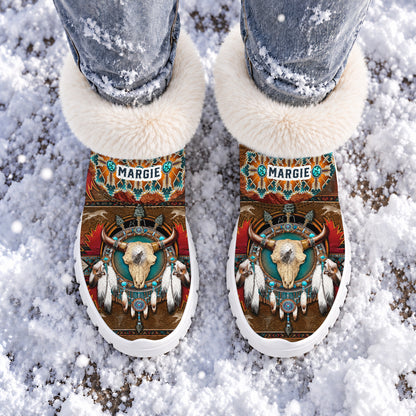 Personalized Snow Boots - Buffalo Skull & Dreamcatcher Native Western Spirit Style