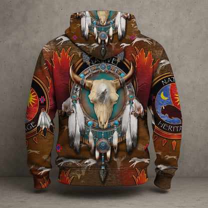 Native American Bison Skull 3D Hoodie – Tribal Spirit & Heritage Design