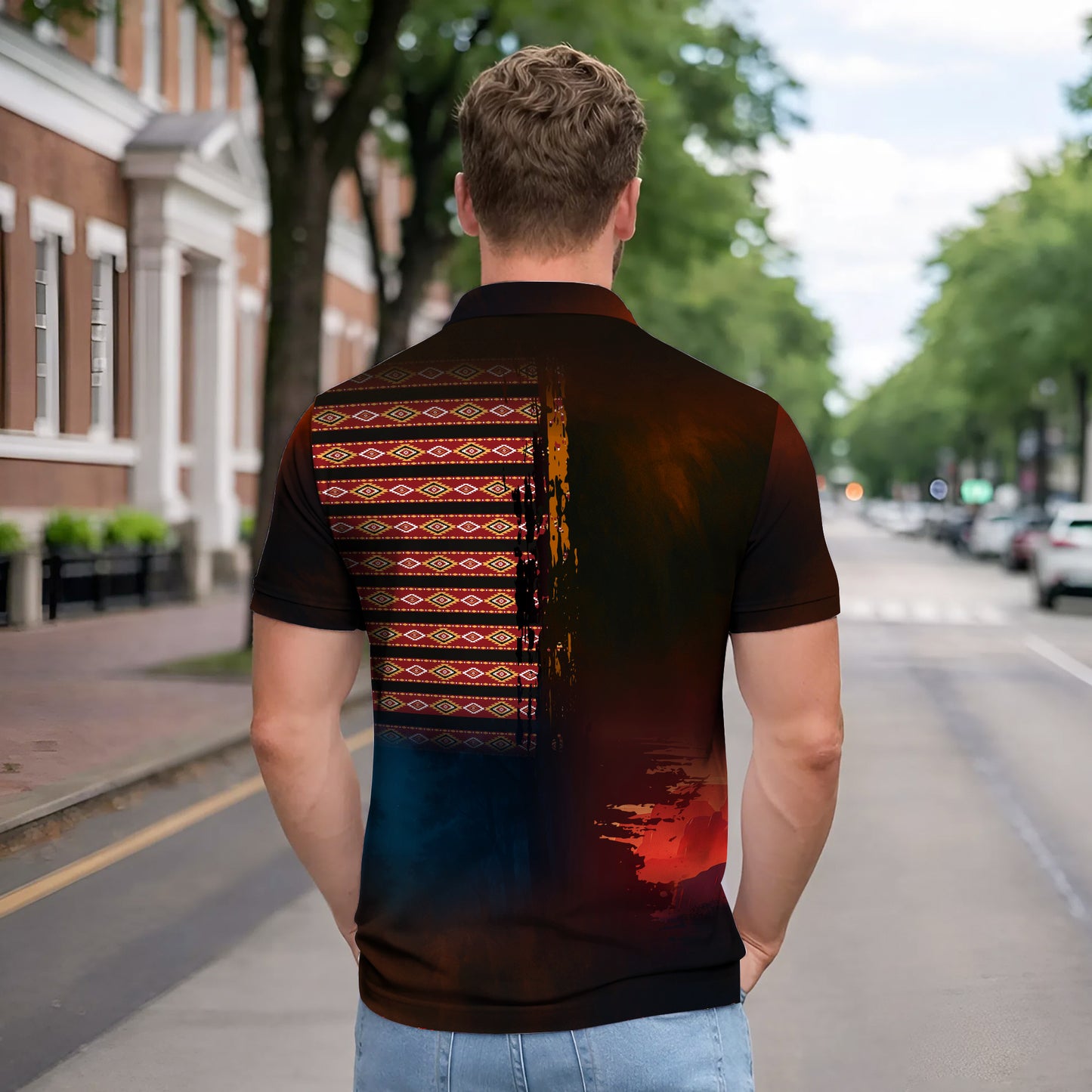 Native American  Polo Shirt The Chief Spirit  Red & Blue, Symbol of Freedom and Pride