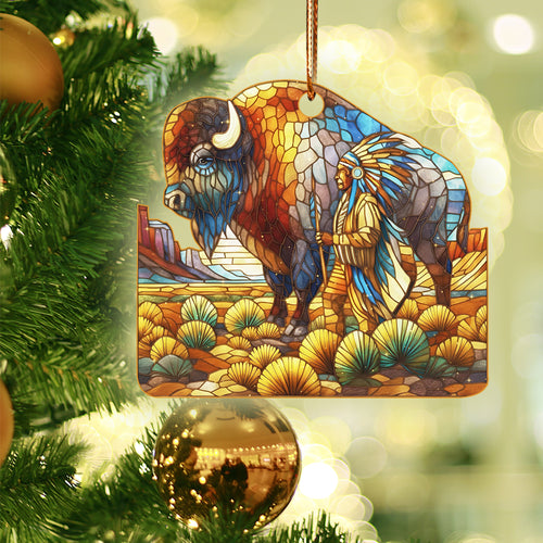 🦬 The Spirit of the Plains – Chief and Buffalo Ornament Acrylic