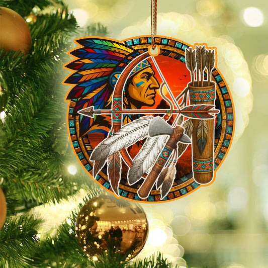 "Tribal Warrior Ornament Acrylic – Strength, Courage & Honor Christmas Decor