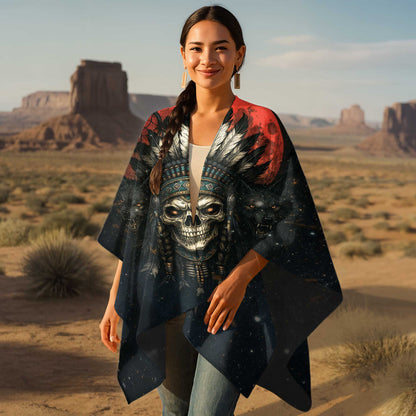 Poncho Boho Warrior – Skeleton Chief and Black Wolves