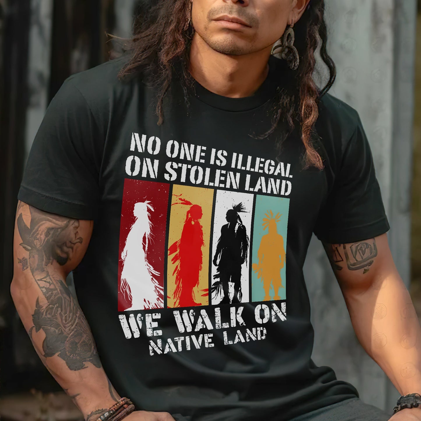 NO ONE IS ILLEGAL ON STOLEN LAND. WE WALK ON NATIVE LAND Style 8 - One Sides