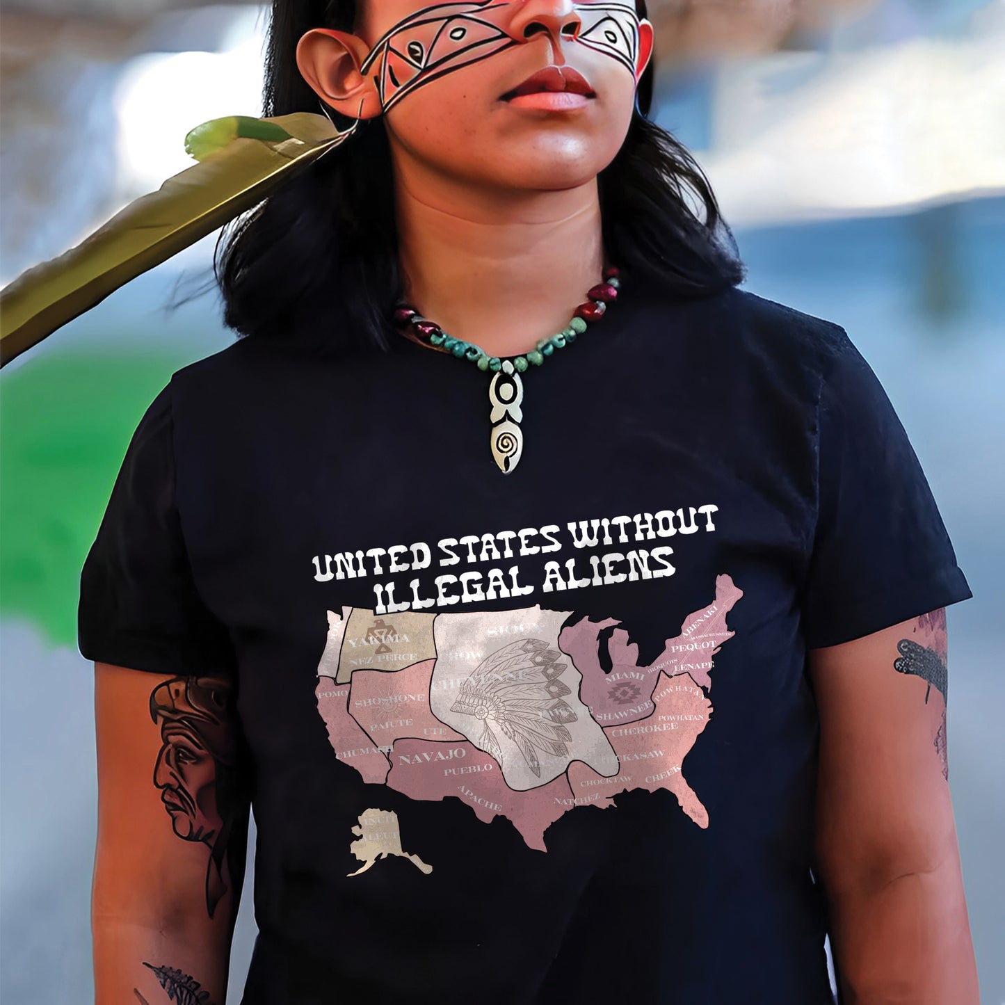 United States Without Illegal Aliens - Unisex T-shirt/T-shirt V-Neck/Hoodie/Sweatshirt - NO ONE IS ILLEGAL ON STOLEN LAND