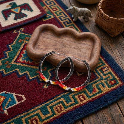 Handmade Beaded Hoop, Colorful Seed Bead Statement Earrings