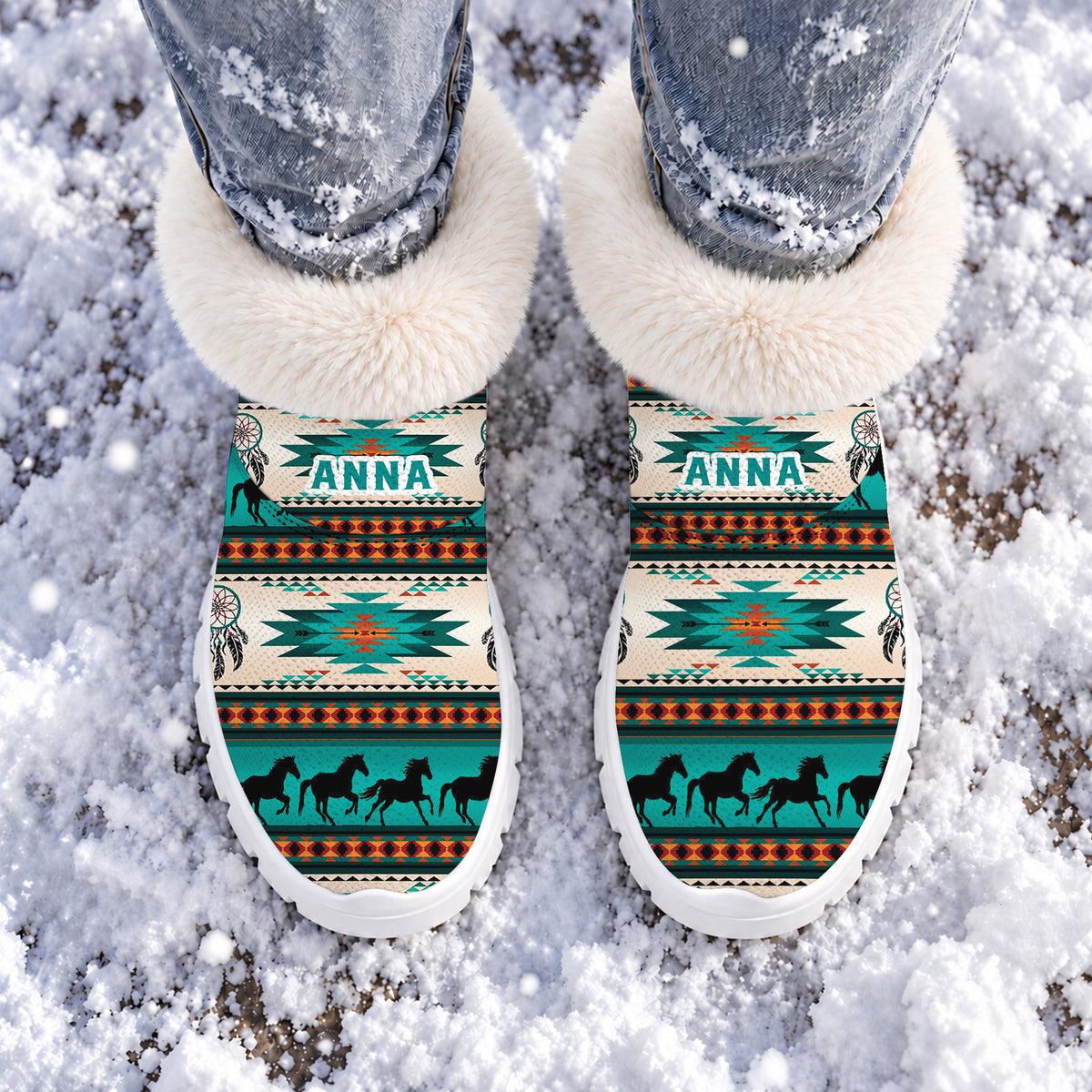 Personalized Snow Boots - Native Horse Pattern Dreamcatcher & Tribal Design, Family Gift