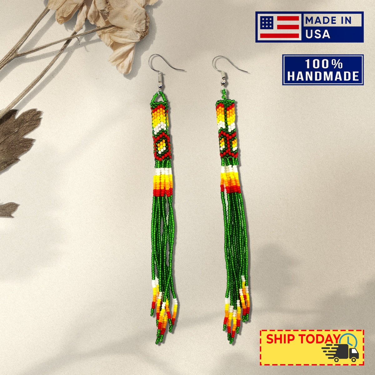 Multi-Color Long Beaded Handmade Earrings For Women