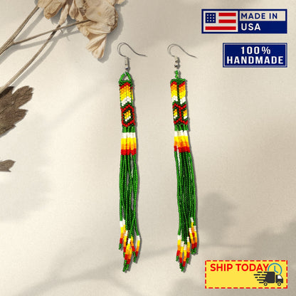 Multi-Color Long Beaded Handmade Earrings For Women