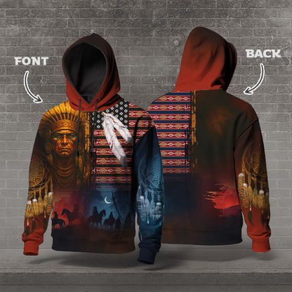 Native Heritage – The Chief Spirit Hoodie in Red & Blue, Symbol of Freedom and Pride
