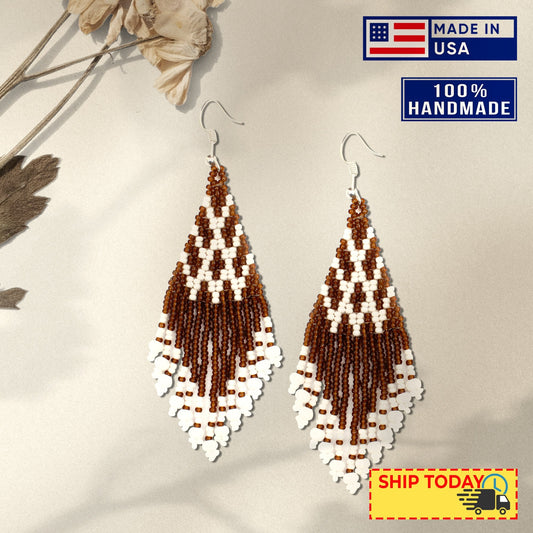 Seed Bead Brown Pattern Beaded Handmade Earrings For Women