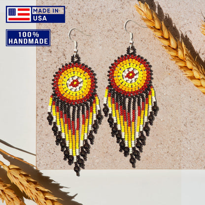 Black Medallion Beaded Handmade Earrings For Women