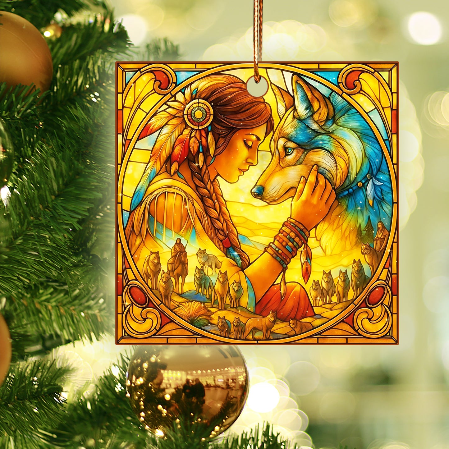 The Spirit Bond – Woman and Wolf Ornament Acrylic