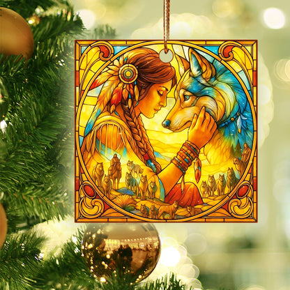 The Spirit Bond – Woman and Wolf Ornament Acrylic