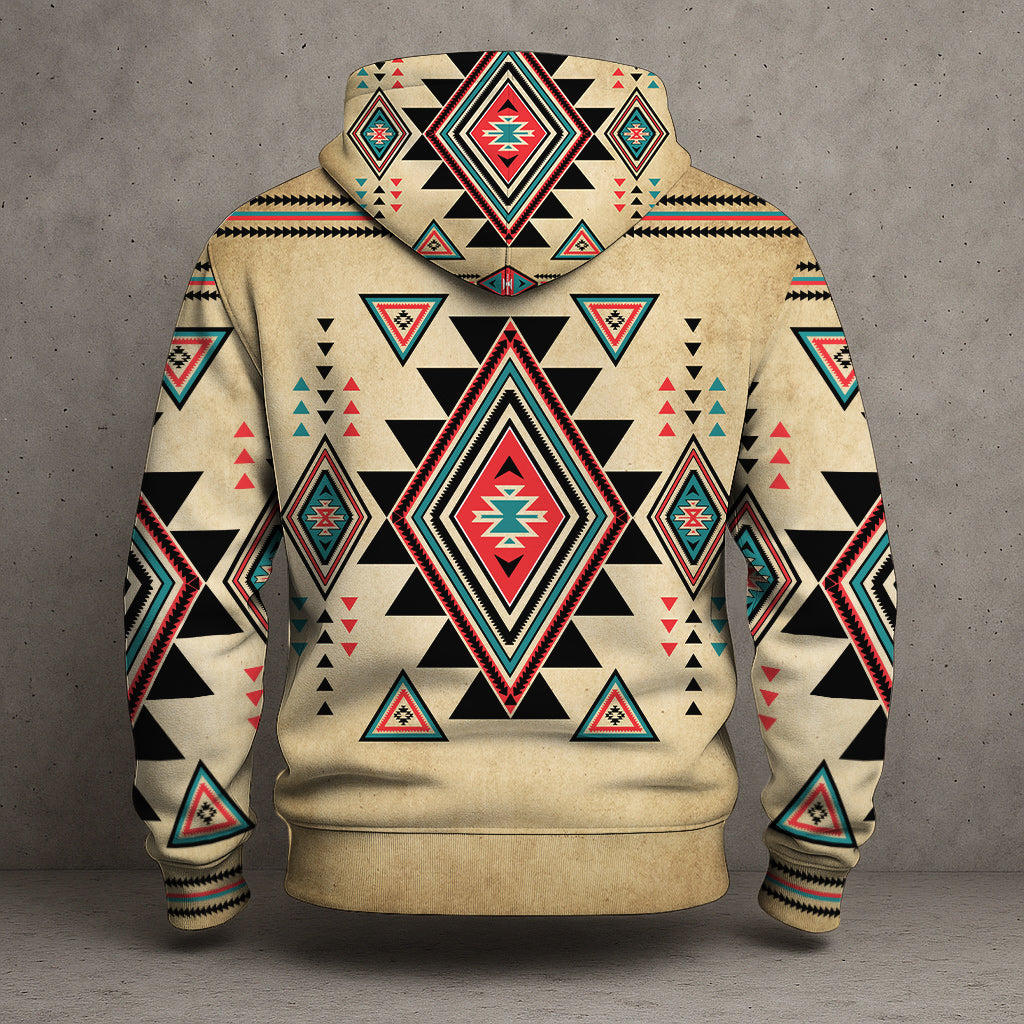 Native Geometric Print Hoodie – Desert Tones & Tribal Vibes