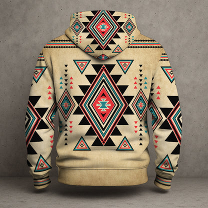 Native Geometric Print Hoodie – Desert Tones & Tribal Vibes