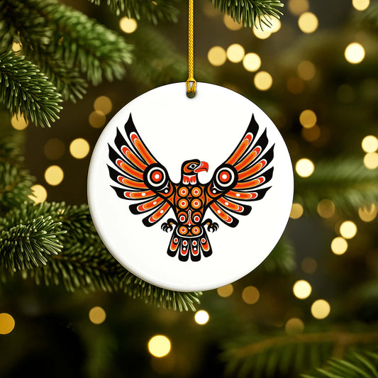 Pacific Eagle Ceramic Ornament - Indigenous Tribal Art for Holiday Decor