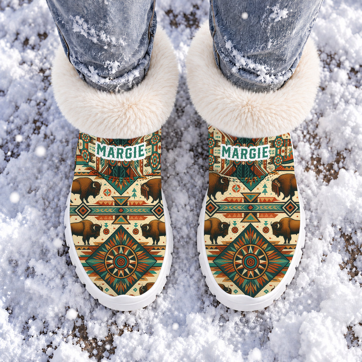 Personalized Snow Boots - Native Buffalo Patter Unique Family Gift for Loved Ones