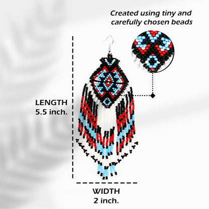 White Red Black Long Beaded Handmade Earrings For Women