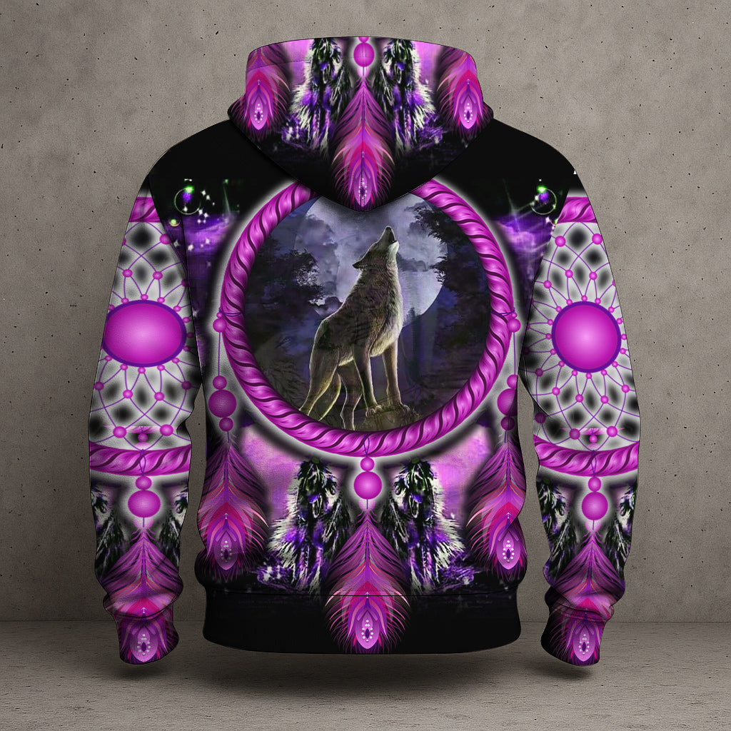 Wolf Dreamcatcher Hoodie – Purple Tribal Moon Howl Design