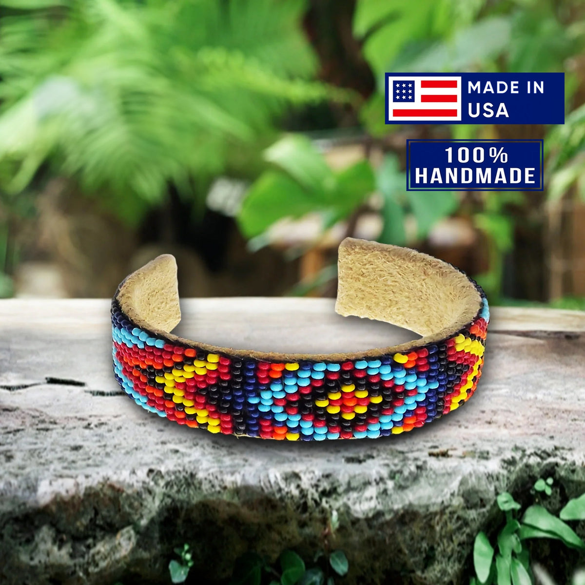 Multi Color Hard Cuff Leather Narrow Beaded Handmade Bracelet