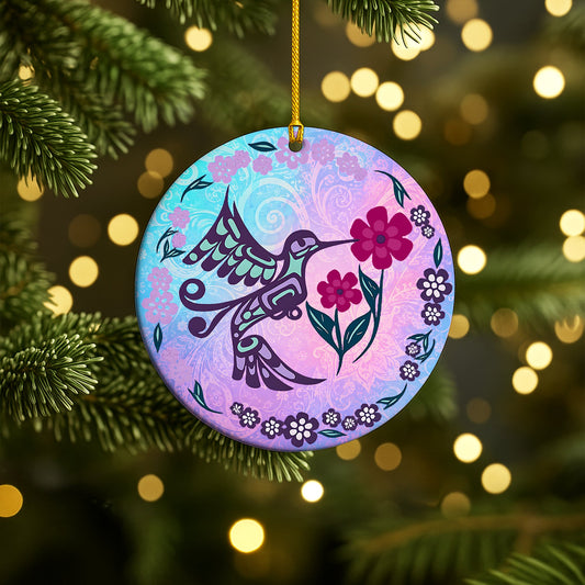 Hummingbird Ceramic Ornament – Floral Christmas Tree Decor & Nature Lover Gift