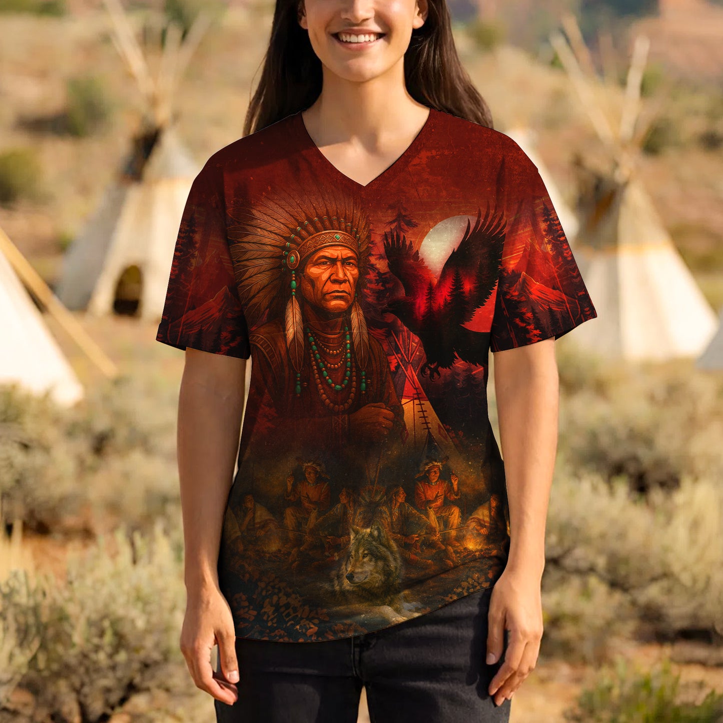 3D T-Shirt " Echoes of the Ancestors – The Chief Spirit , Honoring Native Roots"