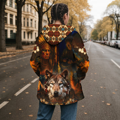 Native Dream Cloak – Inspired by Tribal Patterns, Wolf Spirit, and the Wisdom of the Chiefs