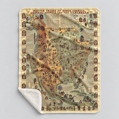 562 Native Tribes of North America Map Fleece Blanket, Native Design Camping Blanket Soft and Warm