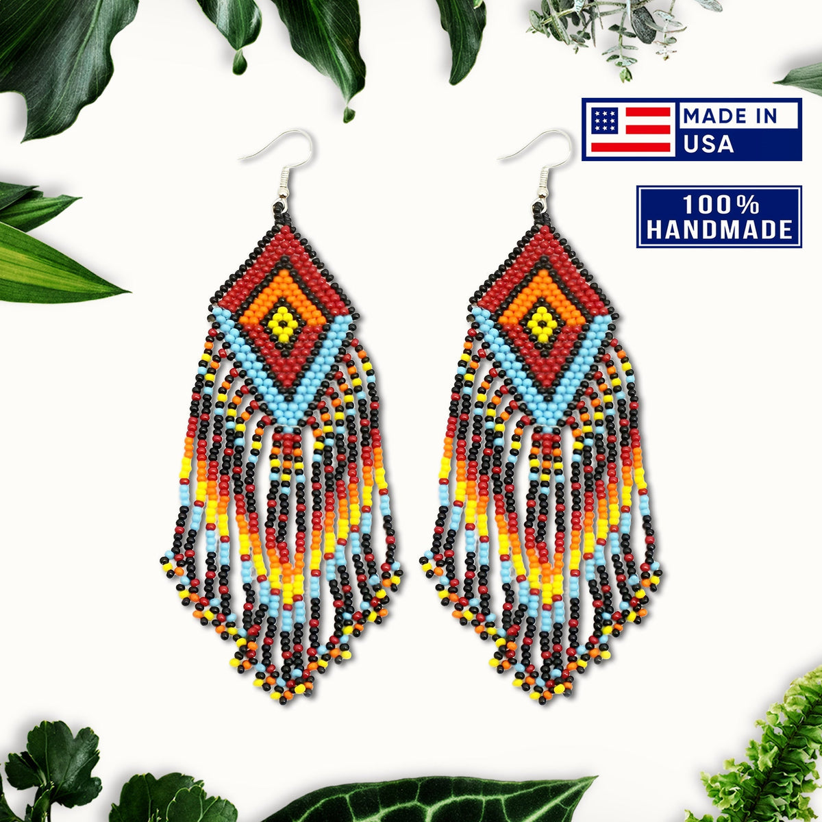 Native Style Multi-Color Long Beaded Handmade Earrings For Women