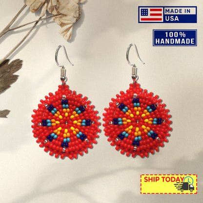 Cute Round Red Beaded Handmade Earrings For Women