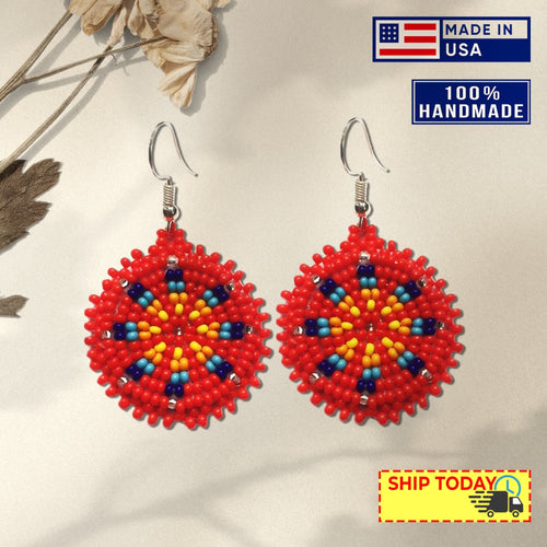 Cute Round Red Beaded Handmade Earrings For Women