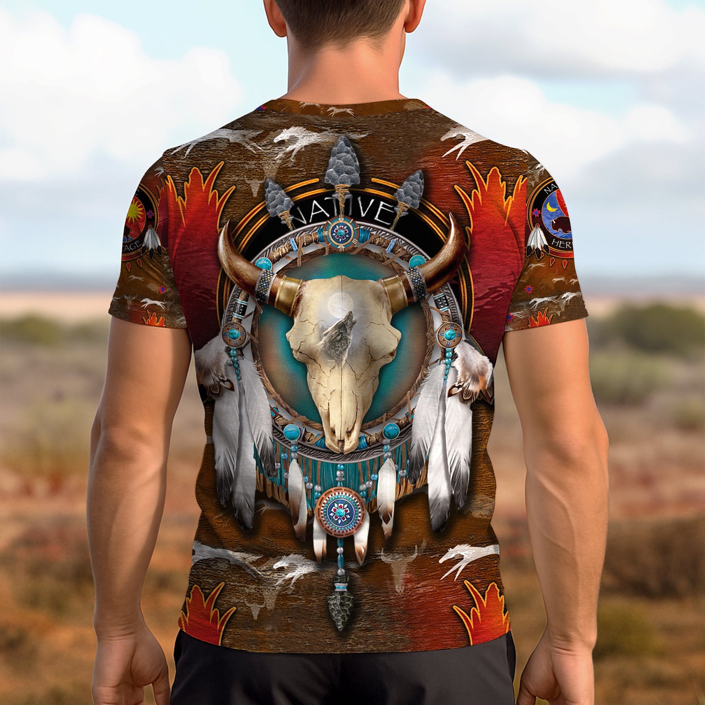 3D T-Shirt "Native American Bison Skull – Tribal Spirit & Heritage Design"