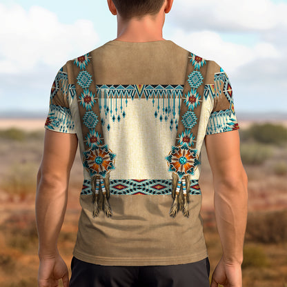 3D T-Shirt " Tribal Beaded Headdress – Turquoise & Feather Pattern"