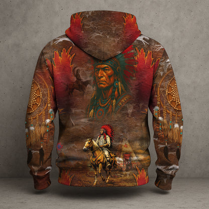Native American Bison Skull 3D Hoodie – Tribal Spirit & Heritage Design