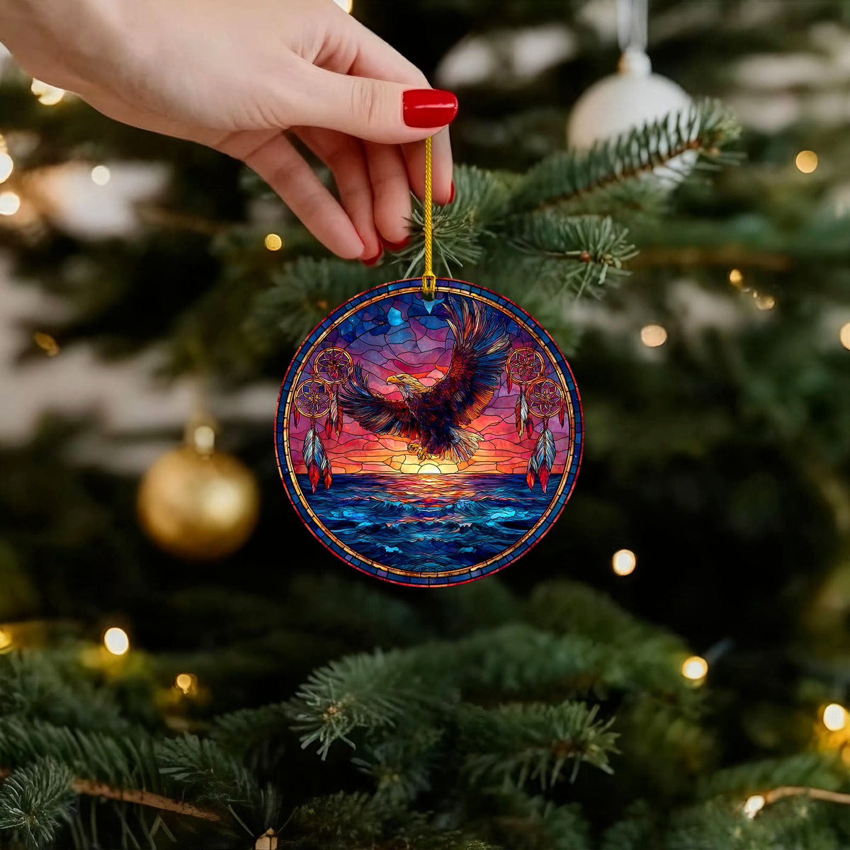 Flying Eagle Sunset Ocean Scene with Dreamcatchers Christmas Gift Decor Flat Acrylic
