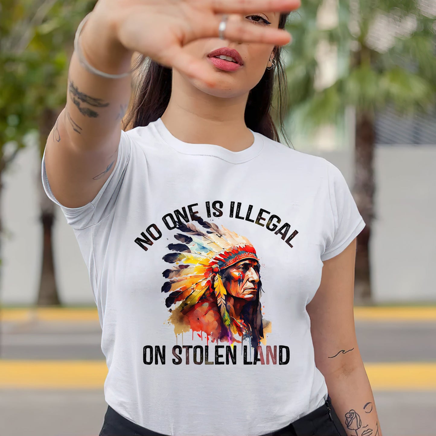 Chief Spirit No One Is Illegal on Stolen Land Unisex T-Shirt/T-Shirt V-Neck/Hoodie/Sweatshirt